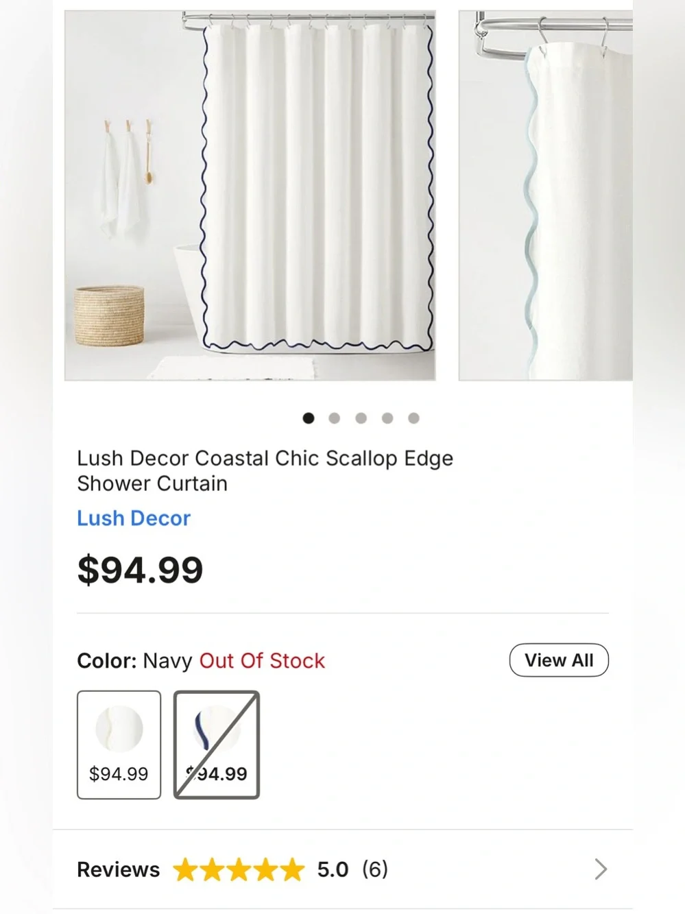 Lush Decor Scallop Edge Navy & Off-White Shower Curtain